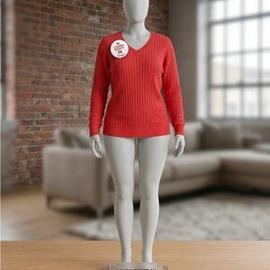 Laura Scott Coral Ribbed V-Neck Sweater